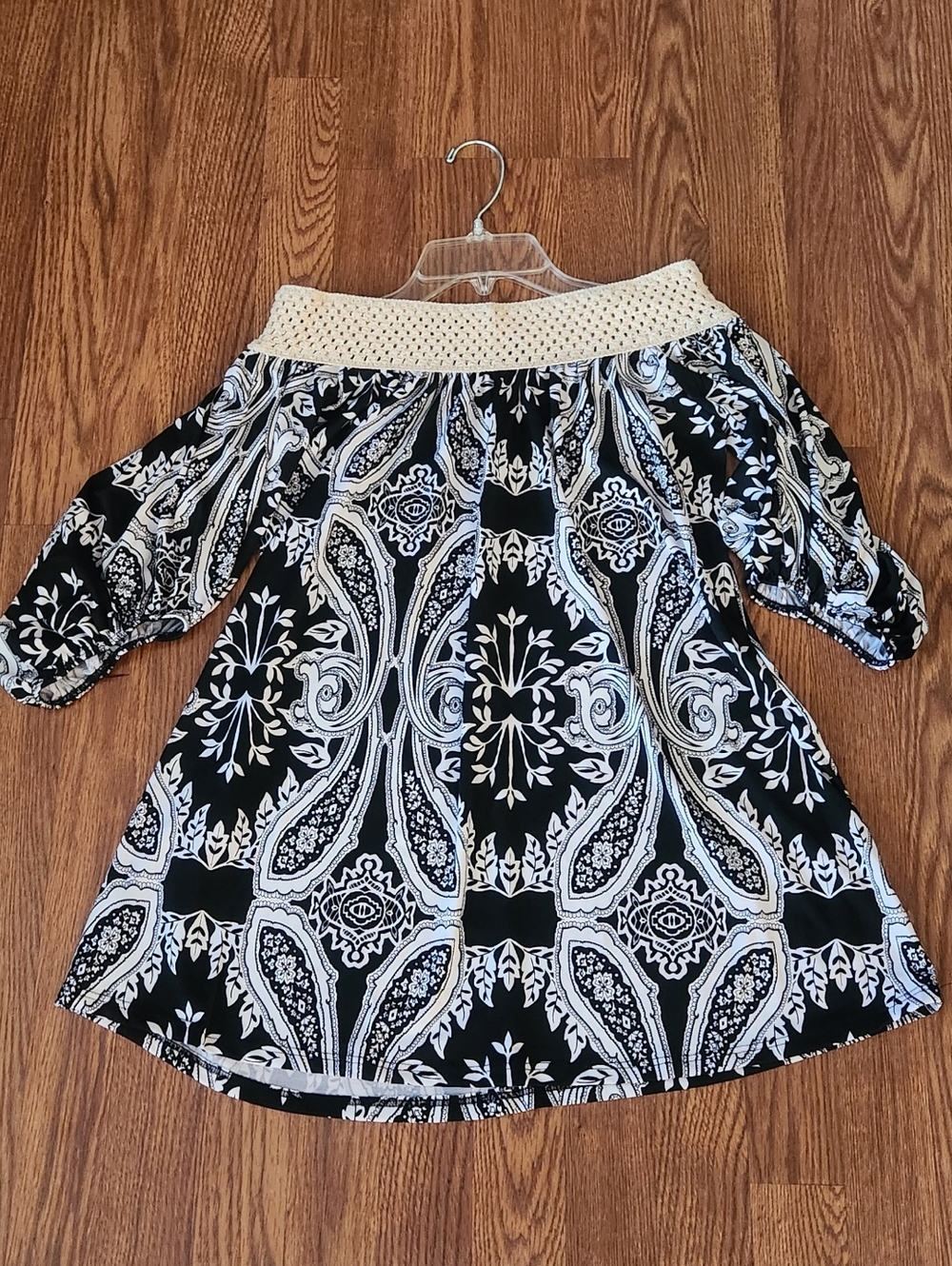 Women's Black & White Off-Shoulder Tunic Top